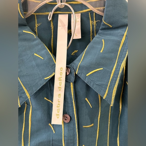 Debra DeRoo Silk Pants Set Women’s Size L Embroidered Button Down Artsy Artist - Picture 5 of 16